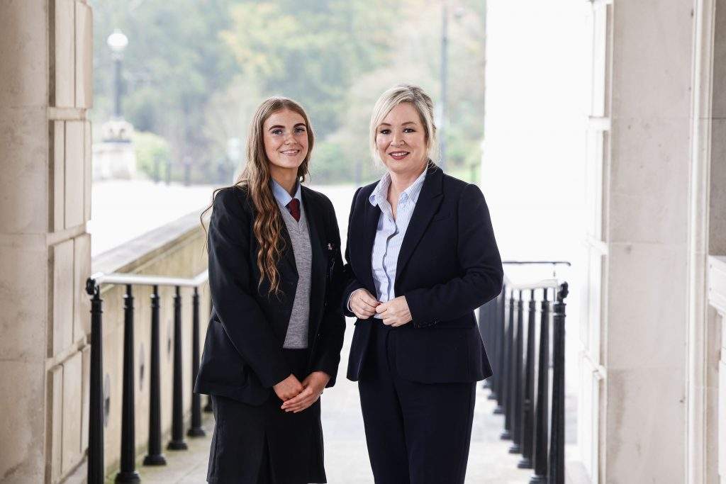 First Minister Michelle O’Neill with Clodagh Conroy. 
