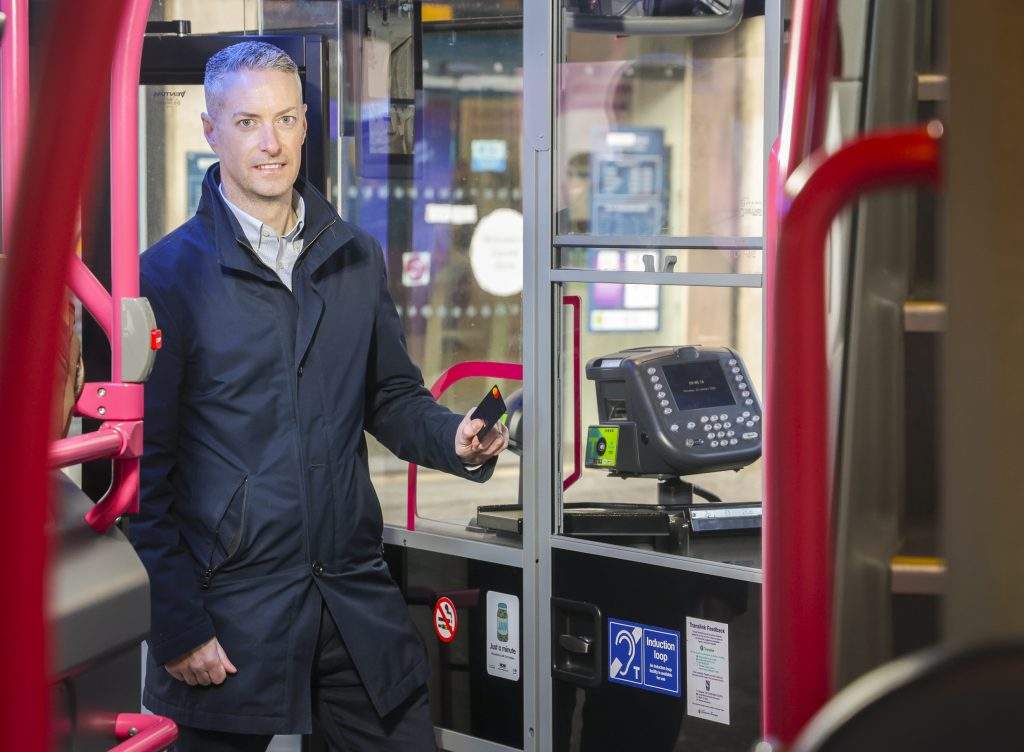 Translink has revealed that over 2 million bus customers are now going contactless, enjoying the convenience and flexibility of the on-board ‘tap &amp; go’ payment option. Pictured announcing the milestone is Phillip Woods, interim General Manager – Bus Services, Translink.