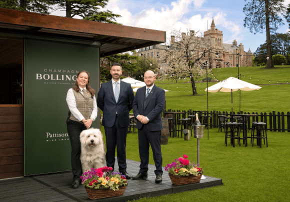 Emma MacPherson, Food & Beverage Assistant; Cormac Fadden, General Manager of the Culloden Estate & Spa and Gary Moran, General Manager of the Cultra Inn are pictured as the leading 5-star hotel announces the return of its celebrated Bollinger Garden for summer 2026, bringing together Champagne, cocktails and a new food offering in one of Northern Ireland’s most scenic outdoor settings.