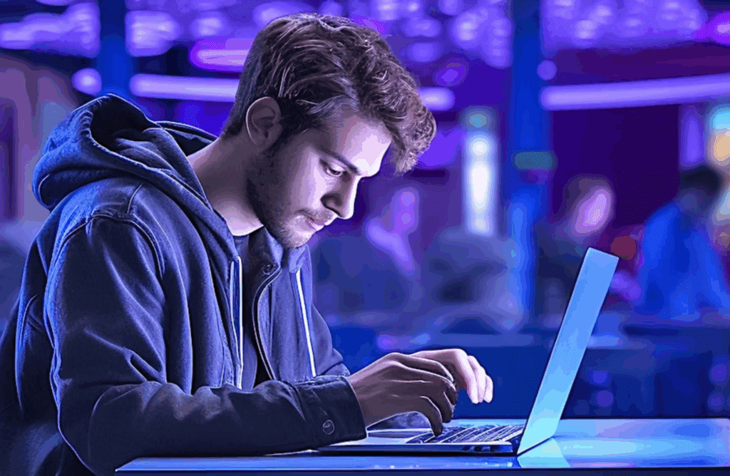 AI image of a person on a laptop