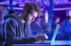 AI image of a person on a laptop