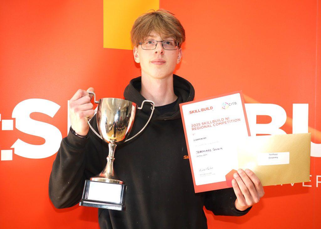 Pic 2 - Northern Regional College student Jeremiasz Gusik who achieved 1st place in Carpentry at the 2025 Skillbuild NI Regional Competition