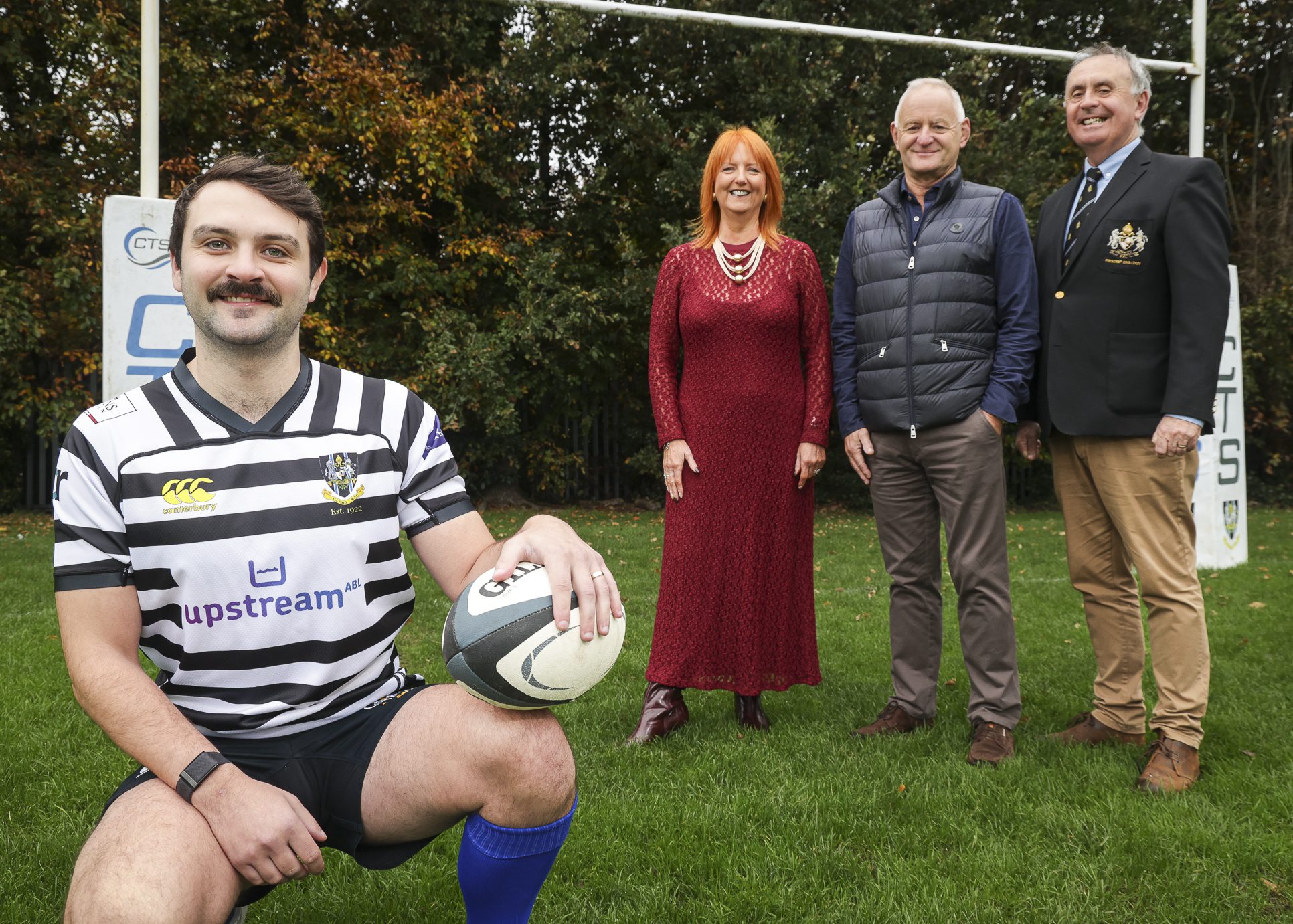 Pictured sporting the new kit is Scott Dowle, captain for the CIYMS Rugby 1st XV for the 2025/26 season, Upstream ABL founder and chief executive Judith Totten, Lewis McCallan, Partner, Upstream ABL and David Peden, President, CIYMS RFC