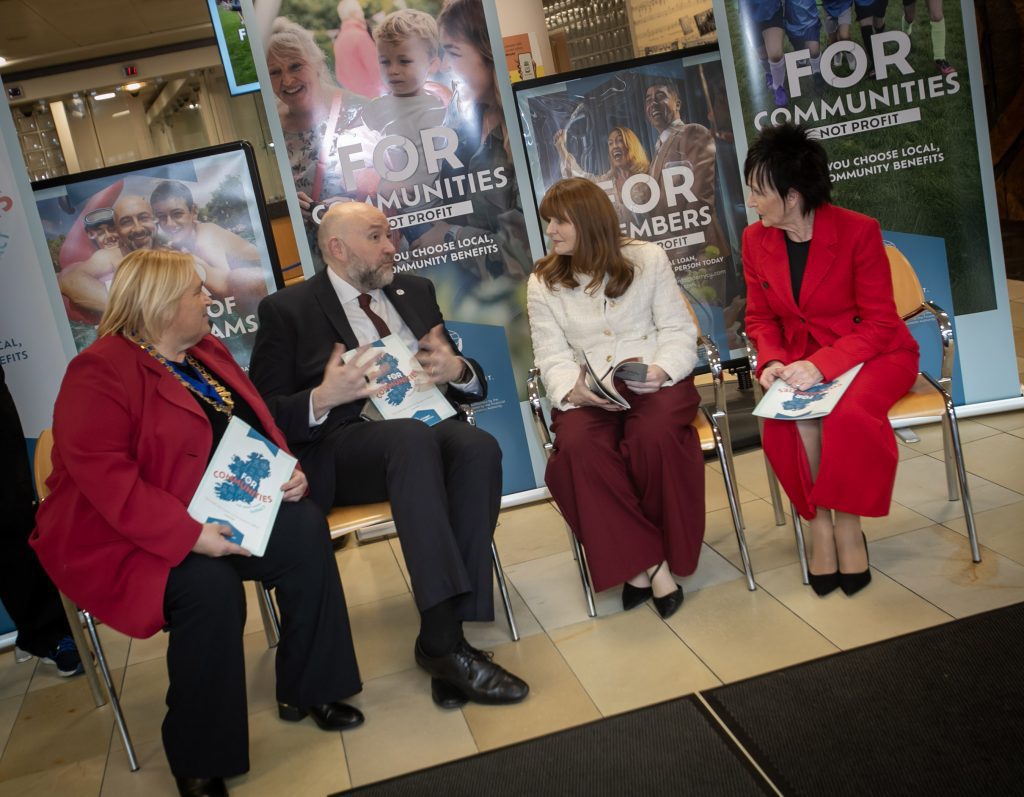 Martin Fisher, Head of Northern Ireland, Irish League of Credit Unions in conversation with Minister Dr. Caoimhe Archibald at Derry Credit Union on Thursday afternoon. Included are Delma Boggs, President, Derry Credit Union and Patricia Doherty, Vice President, Irish League of Credit Unions.